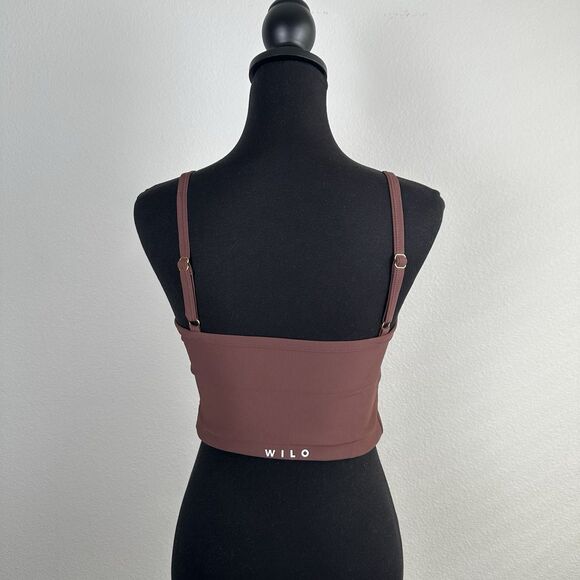 Wilo The Label Crop Top Womens Large Brown Square Neck Ribbed Wireless Stretch - Picture 4 of 12